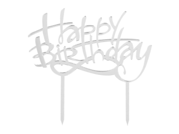 Cake Topper - Happy Birthday - Silver